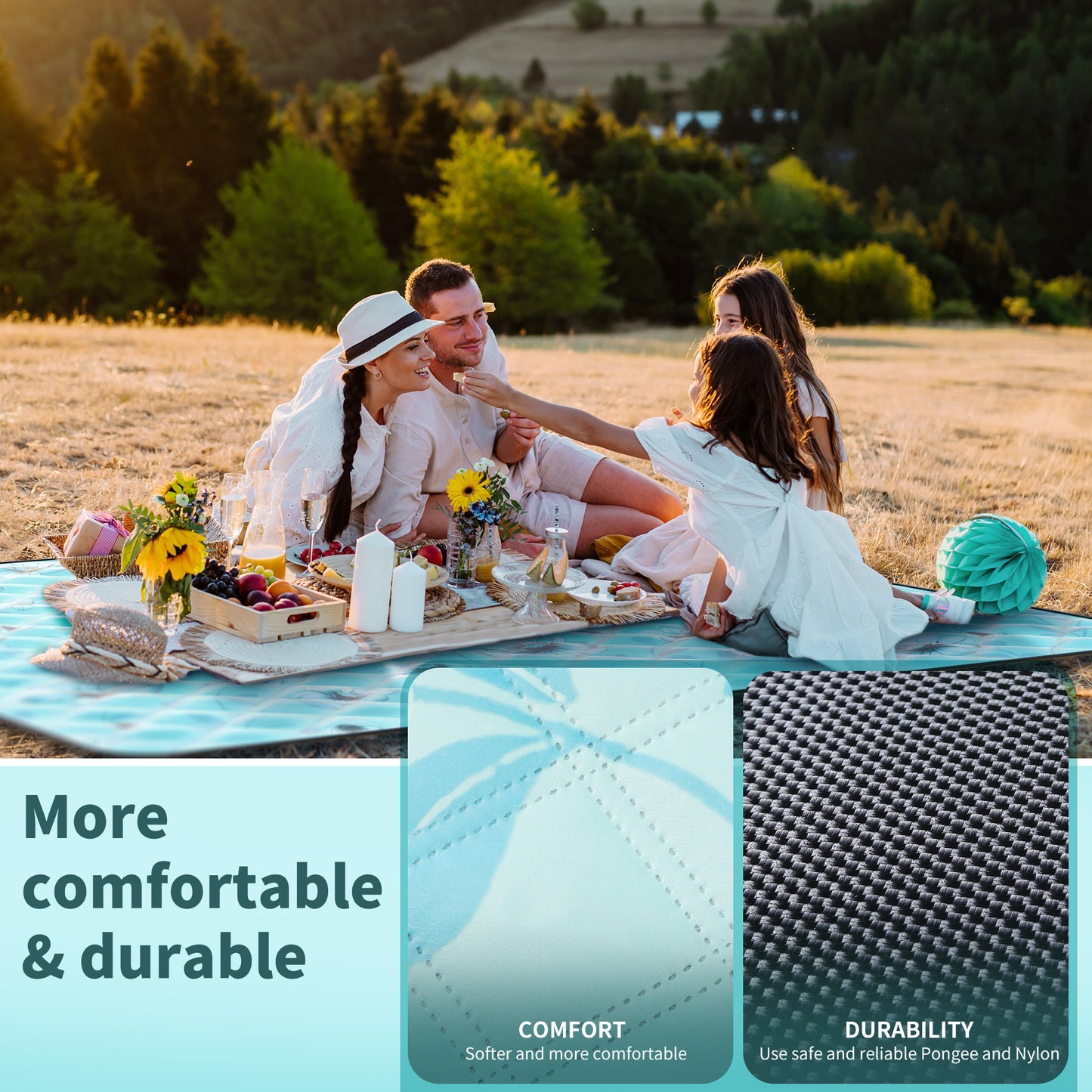 (2025 Upgrade) ANJ Outdoors Extra Large Waterproof Picnic Blankets - Teal
