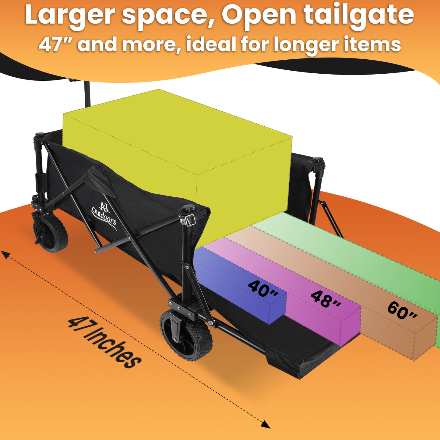All terrain collapsible wagon cart with extending tailgate