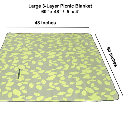 60" x 48" 3-Layer Waterproof Outdoor Blanket/Picnic Blanket - Green Leaves