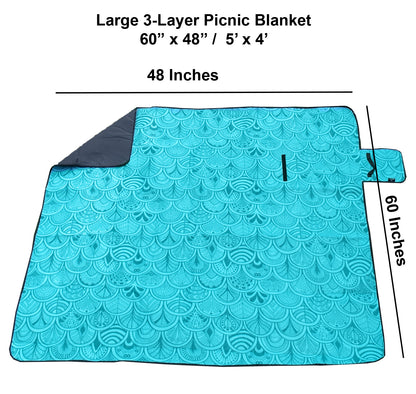 60" x 48" 3-Layer Waterproof Outdoor Blanket/Picnic Blanket - Teal